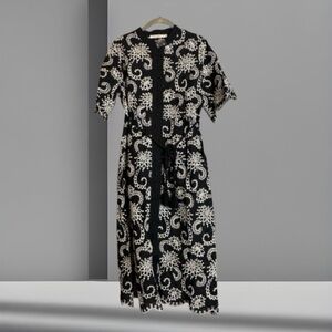 Button Down Eyelet Midi Dress Black/White